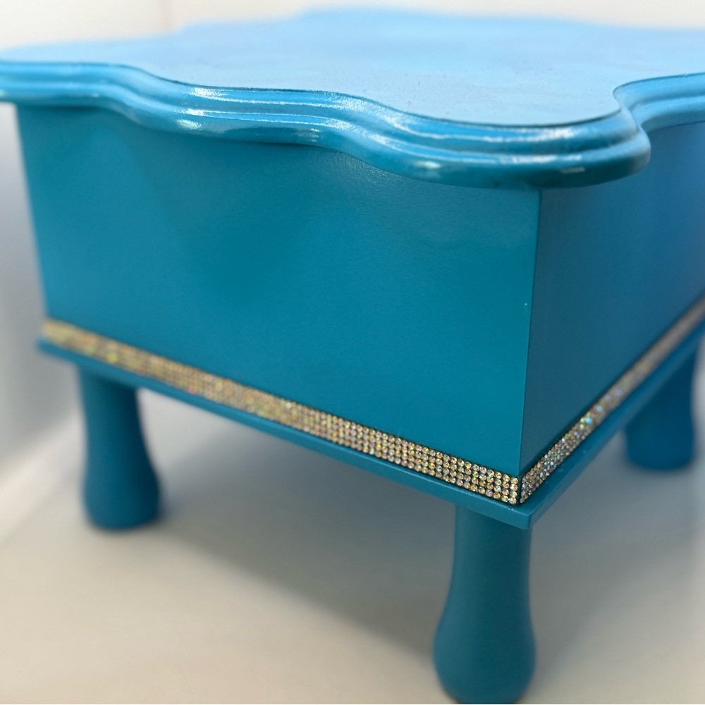 Elegant bright Blue Jewelry Organizer Box-with rhinestone trim